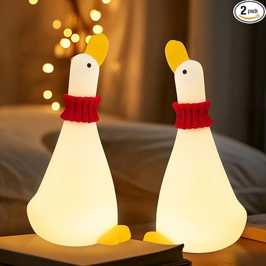 Duck Night Light Silicone Cute Dorm Bedroom Home Decor Night Light for Breastfeeding Squishy Duck Nightlight Cordless Rechargeable Dimmable Touch Fun Bedside Desk Lamp for Christmas Gifts (Twin Ducks) - Bloomnest