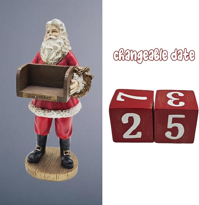 Christmas Countdown Calendar Resin Sculpture - Santa Claus Advent Decoration with Numbered Pouches for Indoor Holiday Home & Tabletop Decor - Bloomnest