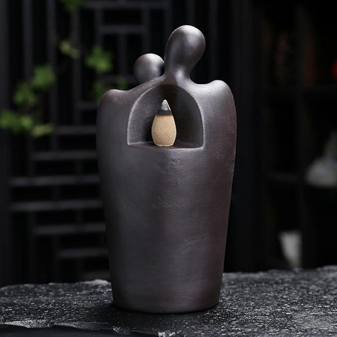 Simcat Backflow Incense Burner Handicraft Hugging Lovers Incense Waterfall Burner Ceramic Incense Holder Censer Romantic Home Decor +20 Backflow Incense Cones 30 Incense Sticks 1 Tweezer 1 Mat - Bloomnest