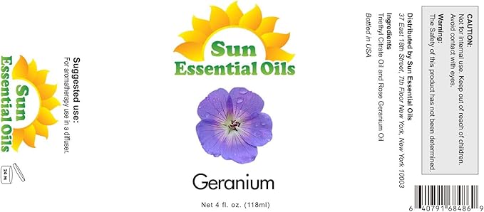 Sun Essential Oils Geranium Essential Oil – Pure Geranium Extract Aromatherapy Oil (4 Fl Oz) - Bloomnest