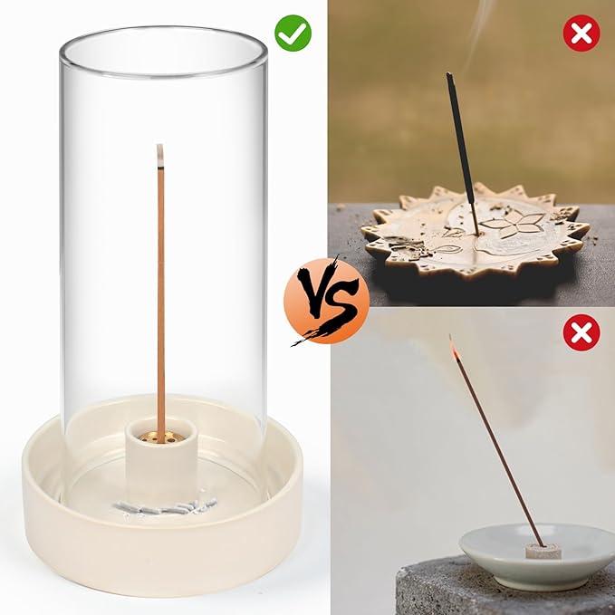 Versatile Incense Burner Holder - Ideal for Incense Sticks, Palo Santo, Sage & More! Elegant Design with Removable Glass Cover to Prevent Ash Fallout - Bloomnest