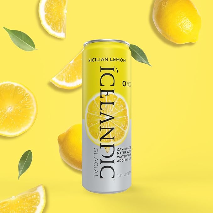Icelandic Glacial Sparkling Water, Sicilian Lemon, 330 ml / 11.1 Fl Oz Cans (Pack of 10) - Bloomnest