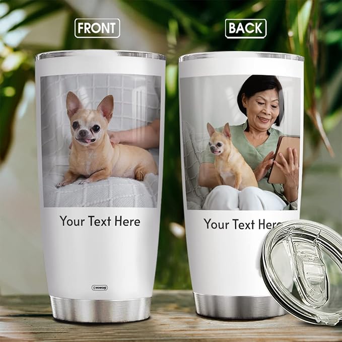wowcugi Personalized Tumbler With Picture Stainless Steel 20oz 30oz Travel Cup Custom Photo Tumbler Gifts for Dog Cat Pet Lovers Mom Dad Grandpa Grandma Birthday Christmas Mother's Day Father's Day - Bloomnest