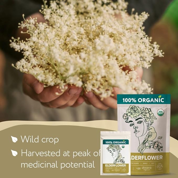 Elderflower Tea Organic (4oz.) - Elder Flowers Dried Herb for Respiratory Health - Loose Leaf Medicinal Tea - Bloomnest