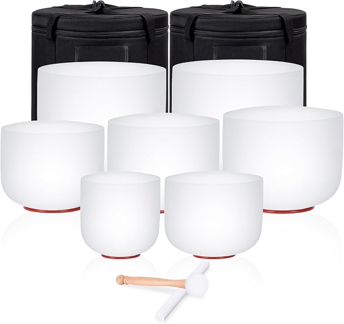 432HZ 6-12 Inch Set Of 7 PCS Frosted Chakra Quartz Crystal Singing Bowls For Sound Healing Free 2 PCS Travel Carry Case Bag1pcs crystal mallets 1pcs Rubber Mallet Unique Spiritual Gifts