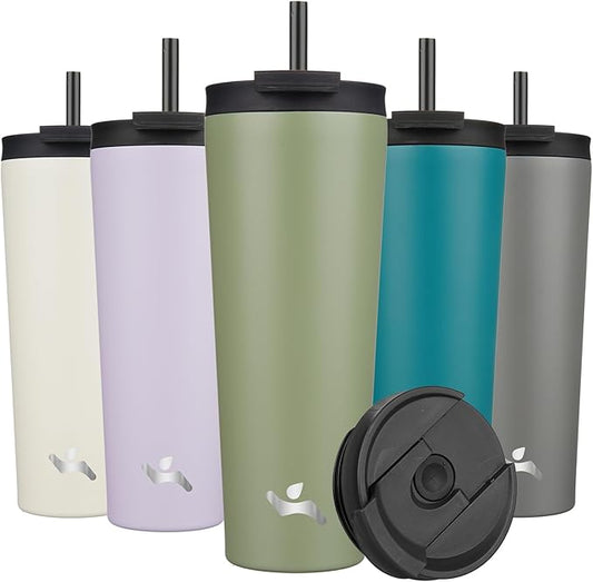 26 OZ Insulated Tumbler with Lid and 2 Straws Stainless Steel Water Bottle Vacuum Travel Mug Coffee Cup,ArmyGreen - Bloomnest