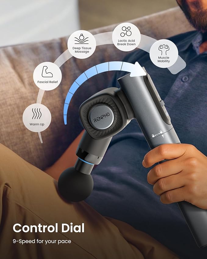 RENPHO Massage Gun with Adjustable Angles and Extension Handle, Handheld Percussion Muscle Massager Deep Tissue with Portable Carry Case for Men Women, Extend 2 - Bloomnest