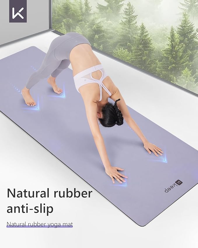KEEP Professional Yoga Mat with Strap for Men and Women, 5mm Heavy High-Density Natural Rubber Mat for Premium Material Superior Grip, Non-Slip, Eco-Friendly 72"x26" Exercise Mat