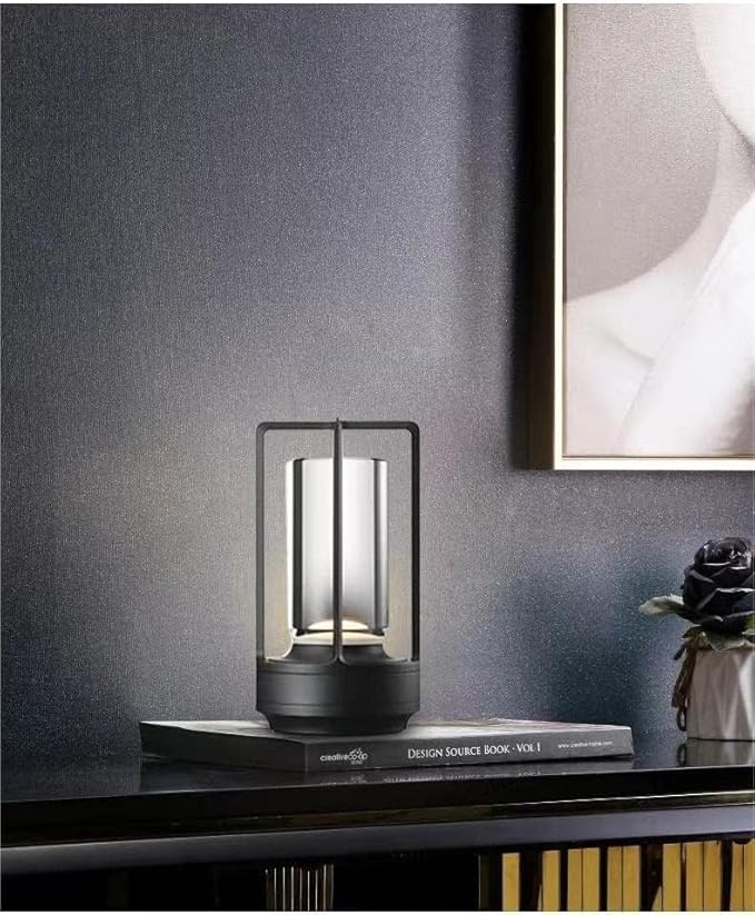 Portable Metal Table Lamp for Indoor/Outdoor ,Rechargeable Cordless LED Lamp, 3-Colour Infinitely Dimming Battery Powered Small Desk Lamp, Restaurant/Bedroom/Bar/Coffee Shop/Camping Light (Black) - Bloomnest