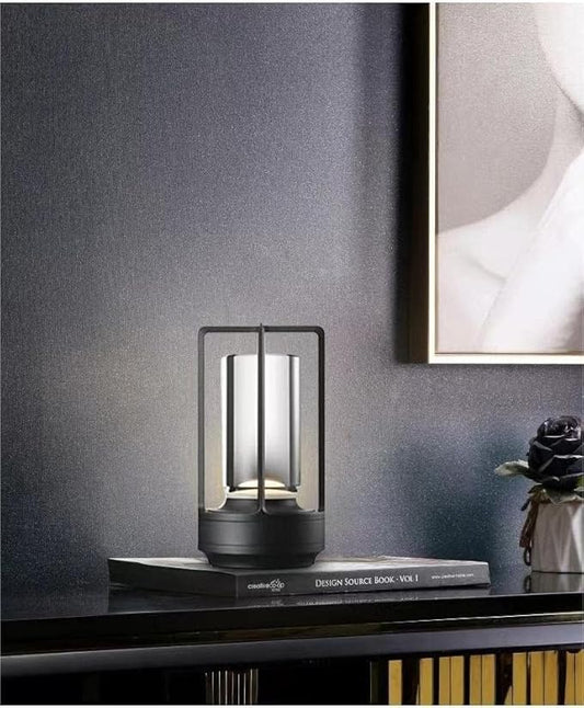 Portable Metal Table Lamp for Indoor/Outdoor ,Rechargeable Cordless LED Lamp, 3-Colour Infinitely Dimming Battery Powered Small Desk Lamp, Restaurant/Bedroom/Bar/Coffee Shop/Camping Light (Black) - Bloomnest