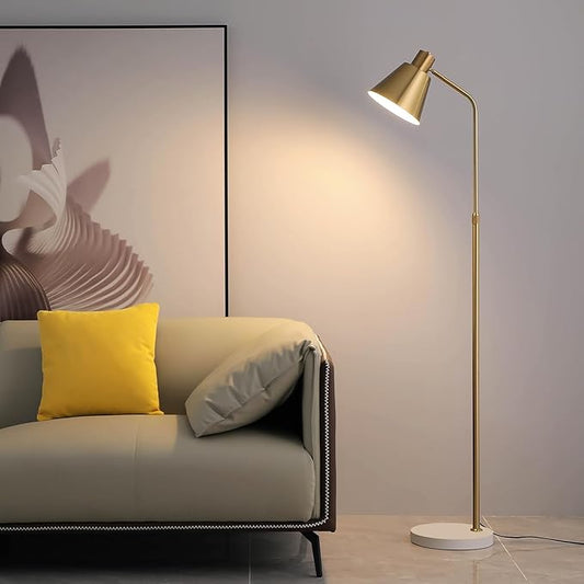 Gold Brass Industrial Floor Lamps with Bright 12W LED Bulb Adjustable 3 Colors, Living Room Sofa Corner Bedroom Bedside Office Study Reading Standing Tall Lights, Unique Modern Home Decor Essentials - Bloomnest
