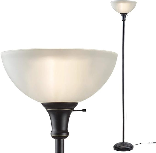 LIGHTACCENTS Bronze Floor Lamp, 72'' Torchiere with Glass Shade, Modern Floor Lamp for Living Room, Bedrooms, Office - Bloomnest