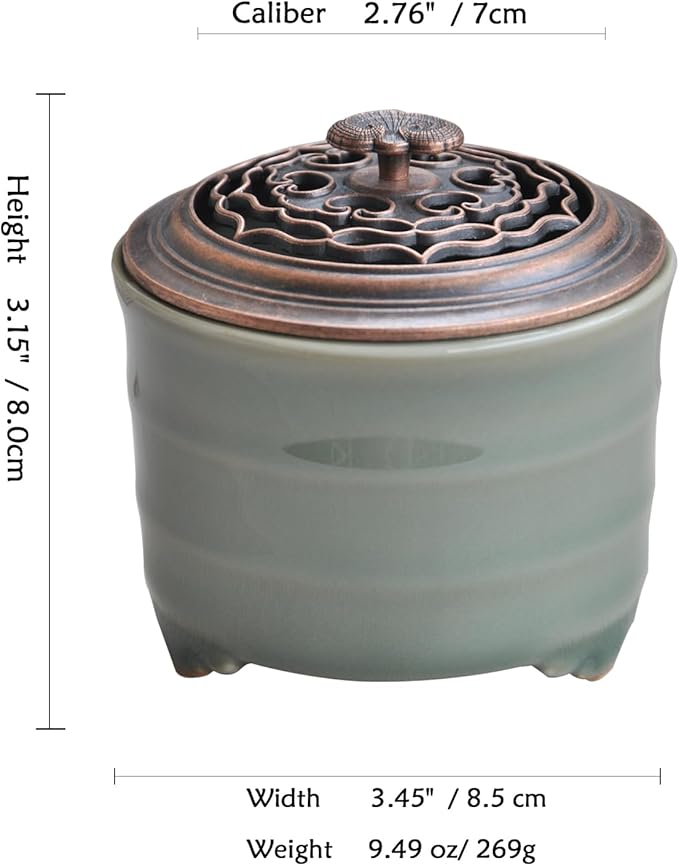 Ceramic Incense Holder with Beauty Lid,Coil Incense Burner for Cone and Powder Incense,Mediation Gift,Home Decor（Light Green） - Bloomnest