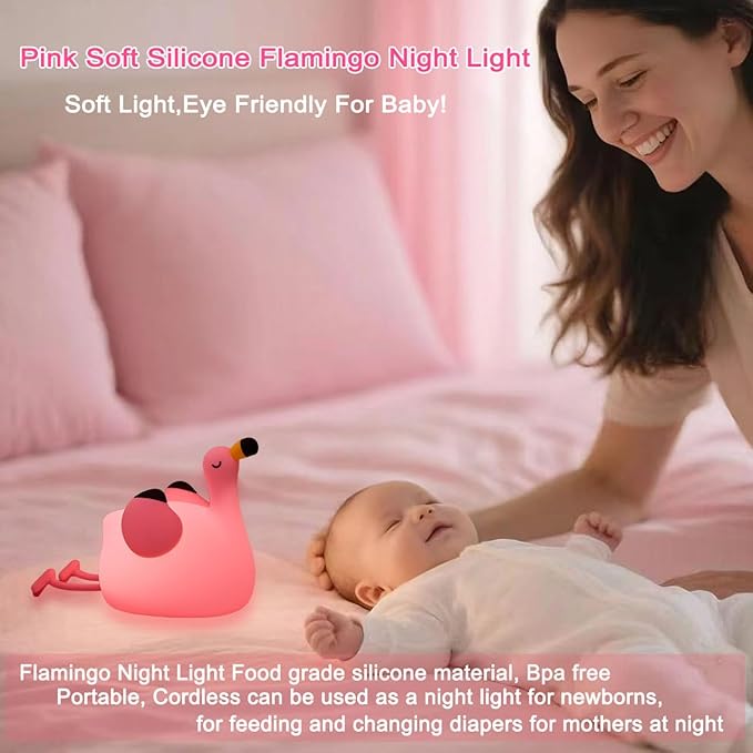 Flamingo Night Light,Dimmable Silicone Animal Nursery Night Light,Pink Flamingo Lamp Decor for Kids Room Bedroom,Birthday Christmas Unique Gift for Kids boy Girls - Bloomnest