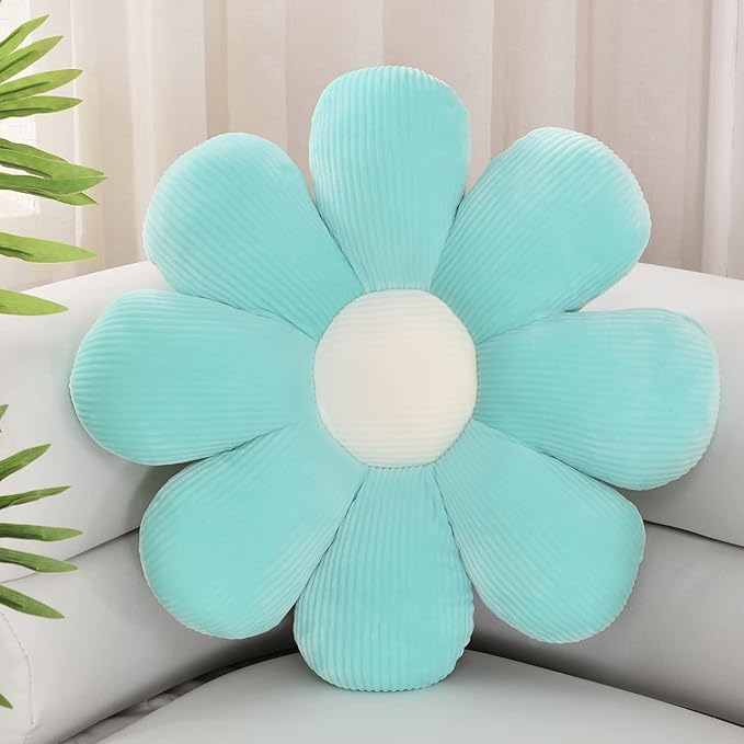 Sioloc Flower Pillow, Shaped Throw Pillow Butt Cushion Floor Seating Cushion, Cute Room Decor & Plush Pillow for Bedroom Sofa Chair (Turquoise, 29.5" ), 1 Count (Pack of 1)