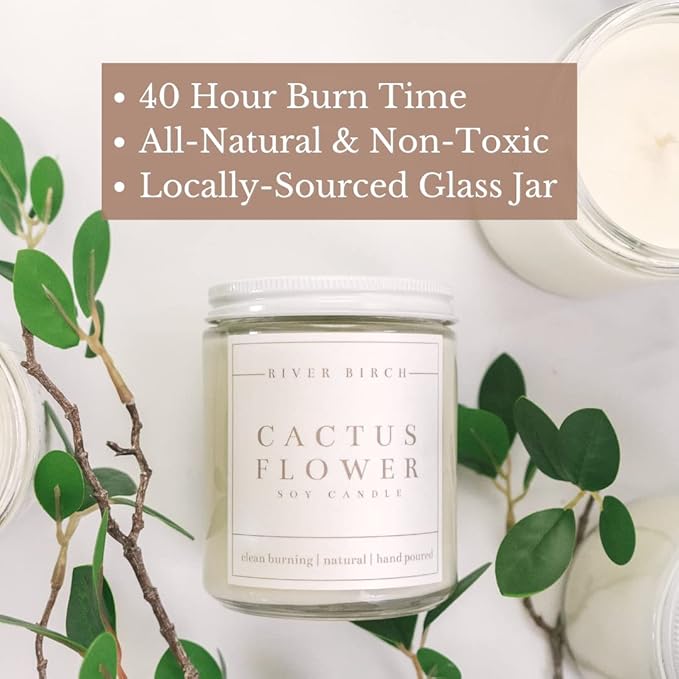 River Birch Candles Cactus Flower Scented Candle | Premium, All-Natural, Non-Toxic, Soy Candles | 8.5oz 40 Hr Burn Time | Cozy Relaxing Gifts for Home - Bloomnest