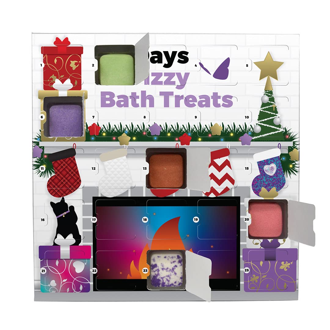 Enfusia Bath Bomb Advent Calendar (25 Days) Unique Holiday Gift Set | Natural Mini Fizz Treats for Kids, Teens | Vegan & Dye-Free Christmas Countdown Box USA