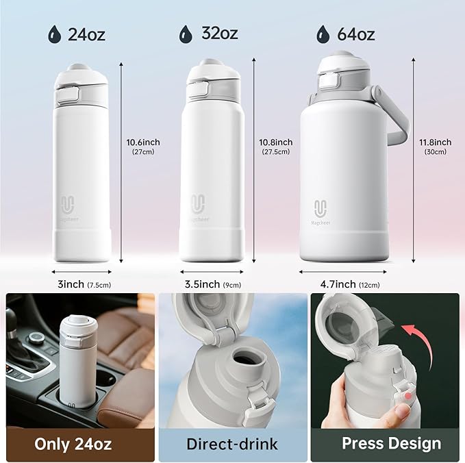 Insulated Magnetic Water Bottle - Reusable Stainless Steel Bottle with MagSafe Compatible Phone Holder - Perfect for Gym, Sports, and Travel - Blush Pink 24oz Magcheer