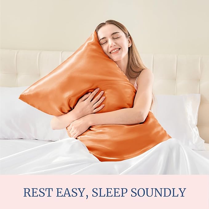 BEDELITE Satin Pillowcase for Hair and Skin, Super Soft and Cooling Similar to Silk Pillow Cases 2 Pack with Envelope Closure, Gift for Women Men(20"x26" Standard Size, Burnt Orange) - Bloomnest