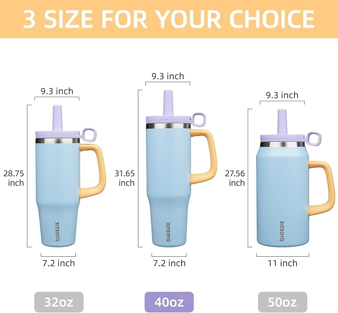 BJPKPK Insualted Tumblers with Handle and Straw 40oz Stianless Steel Travel Coffee Mug Thermal Cups with Lid,Blue - Bloomnest