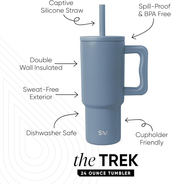 Simple Modern Kids 24 oz Tumbler with Handle and Silicone Straw Lid | Spill Proof and Leak Resistant | Reusable Stainless Steel Bottle | Gift for Kids Boys Girls | Trek Collection | Blue Dune - Bloomnest