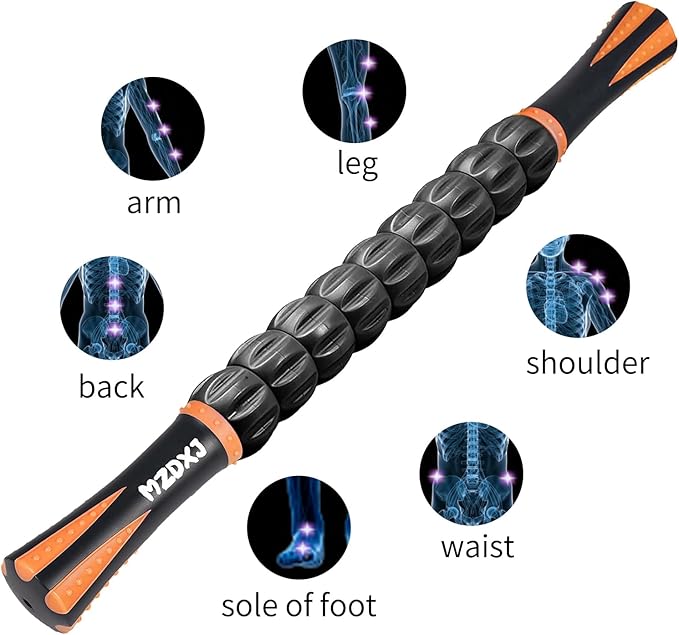 Muscle Roller Massage Roller Stick- Deep Tissue Fascia Blaster for Myofascial Pain Relief, Lymphatic Drainage & Body Sculpting, Handheld Physical Therapy & Recovery Tool (Orange black-18 inch) - Bloomnest