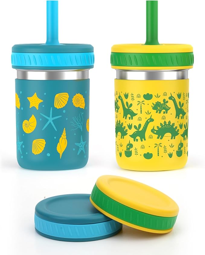 Sursip Toddlers Sippy Cups Stainless Steel Kids Cups with Straws and Lids | Spill-Proof Tumbler Drinks & Snacks, Smoothie Cups, BPA-Free, Dishwasher Safe,2 Packs - Bloomnest