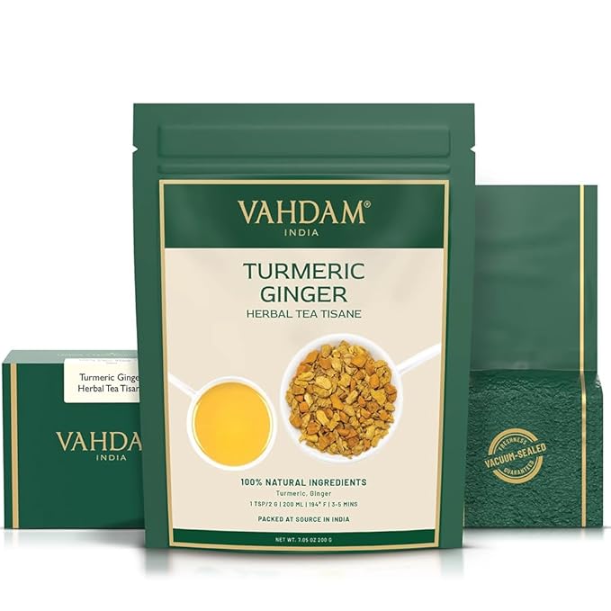 VAHDAM, Turmeric Ginger Herbal Tea (50+ Cups, 3.53oz) Caffeine Free | 100% Pure Herbal Blend - Savory & Spicy | Vacuum Sealed | Direct from Source - Bloomnest