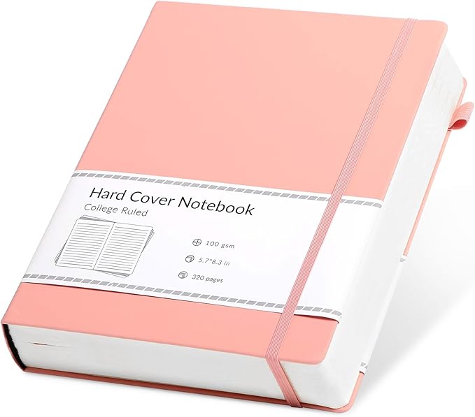 CAGIE Pink Journal Notebook for Women, 320 Pages College Ruled Notebook, 100 Gsm Paper Thick Lined Journal, A5 Hardcover Leather Journals for Writing, 5.7x8.3 In - Bloomnest
