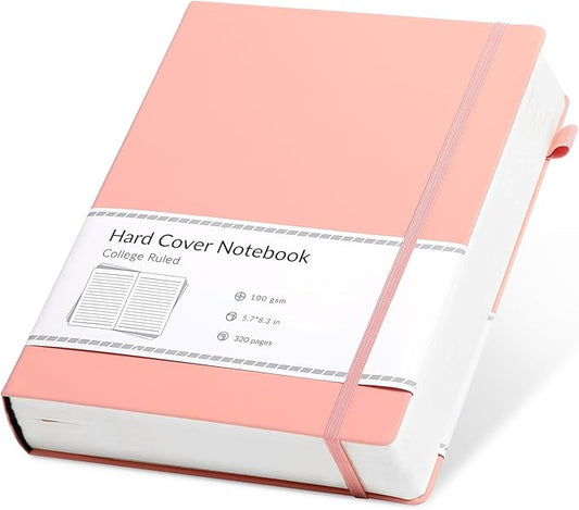 CAGIE Pink Journal Notebook for Women, 320 Pages College Ruled Notebook, 100 Gsm Paper Thick Lined Journal, A5 Hardcover Leather Journals for Writing, 5.7x8.3 In - Bloomnest