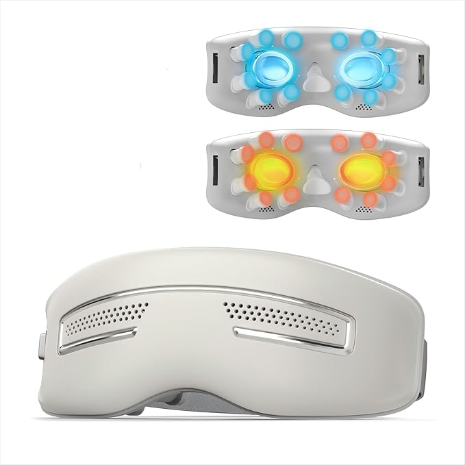 Eye Massager with Heat and Cooling, 12 Vibrators, 4 Massage Modes, 3 Temp Settings, Rechargeable Bluetooth Music, Gifts for Women/Men,Smart Sleep Mask for Relax, Reduce Strain - Bloomnest