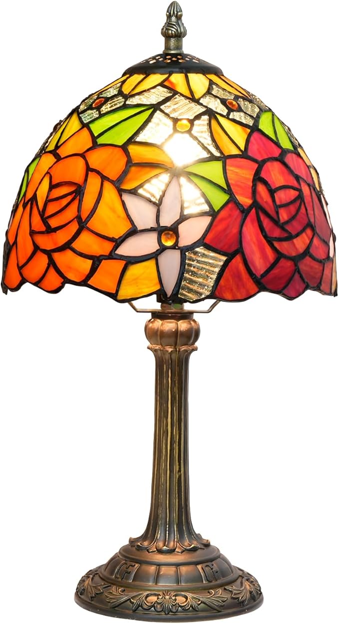 Tiffany Lamp Bedside Table Lamp-Nightstand,Stained Glass Lamp for Bedroom Dorm Living Kitchen, Aesthetic Cute Home Decor Gift (8-inch Rose) - Bloomnest