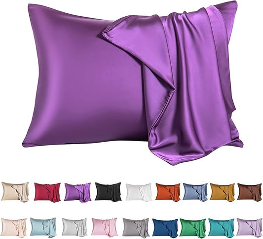Mulberry Silk Pillowcase for Hair and Skin,King Size Cooling Silk Pillow Case with Hidden Zipper,Allergen Proof Dual Sides Soft Breathable Smooth Silk Pillow Cover for Women(King,Purple) - Bloomnest