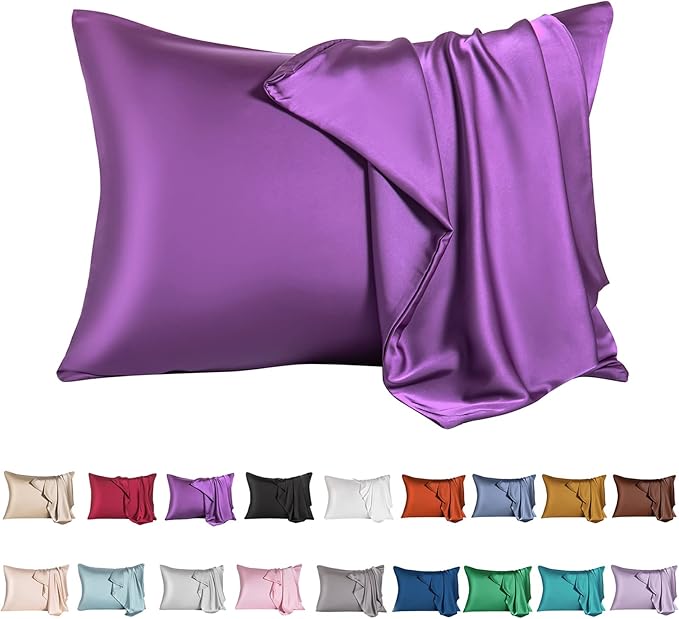 Mulberry Silk Pillowcase for Hair and Skin,Standard Size Cooling Silk Pillow Case with Hidden Zipper,Allergen Proof Dual Sides Soft Breathable Smooth Silk Pillow Cover for Women(Standard,Purple) - Bloomnest
