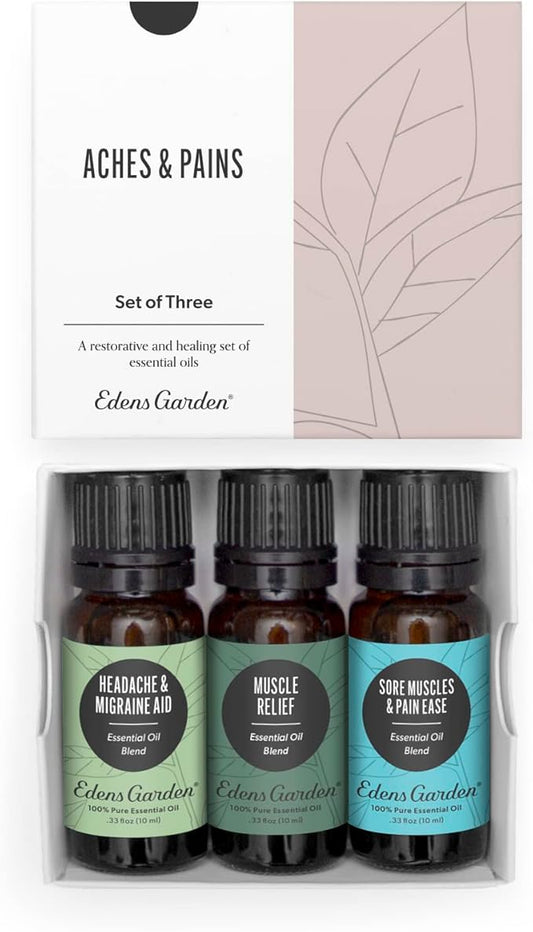 Edens Garden Aches & Pains Essential Oils 3 Set – 100% Pure Therapeutic Grade, Undiluted & Natural Aromatherapy Blends - for Headache, Muscle Comfort, Relaxation & Self Care Massage, 10 ml/ 3 Pack - Bloomnest