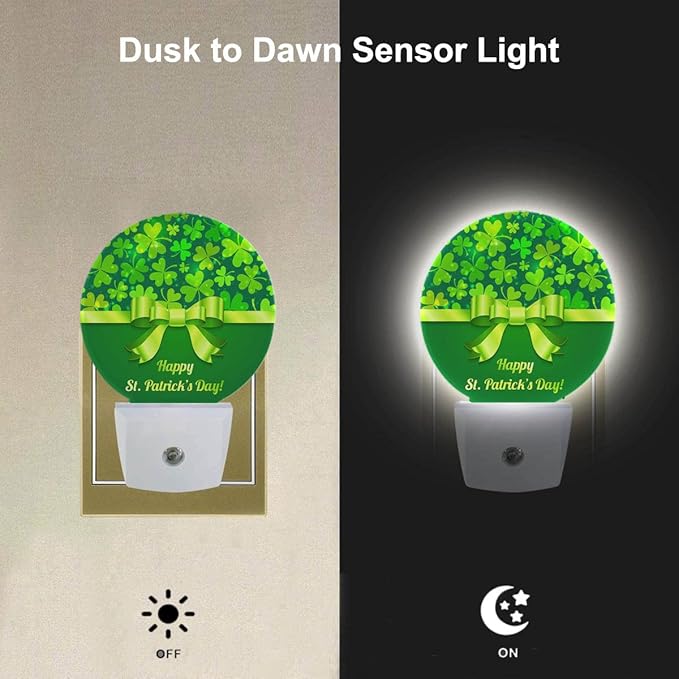 EKOBLA Shamrock Decorative Night Light Four Leaf Clover Plug-in Nightlights Auto Sensor Round LED Lamp for Men Women Boys Girls St Patrick's Day Gifts - Bloomnest