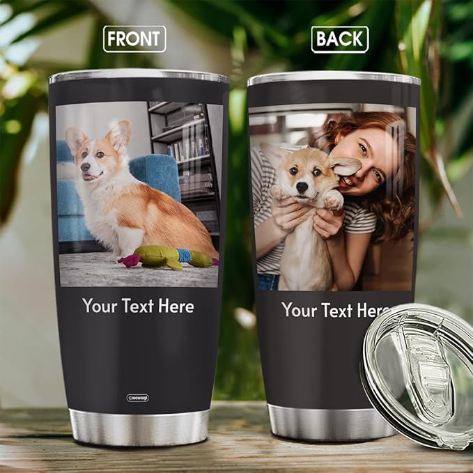wowcugi Personalized Tumbler With Picture Stainless Steel 20oz 30oz Travel Cup Custom Photo Tumbler Gifts for Dog Cat Pet Lovers Mom Dad Grandpa Grandma Birthday Christmas Mother's Day Father's Day - Bloomnest