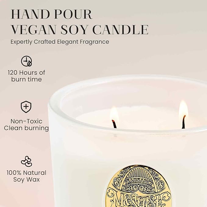 M&SENSE Large Two-Wick Soy Candle | Creamy Vanilla Pie & White | 19.8 oz, 120H Burn Time | Luxury Scented Candle for Relaxation, Gifting, Home Décor | Ideal for Bedroom, Office, Party Ambiance - Bloomnest