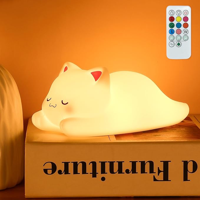 Tremdwoto Cat Night Light for Kids,Cute 7 Colors Baby Girl Squishy Night Lights Lamp with Timer Kitty Light Dimmable Nursery Lamp USB Charging Bedroom Deco Nightlight r，Gifts for Boys and Girls - Bloomnest
