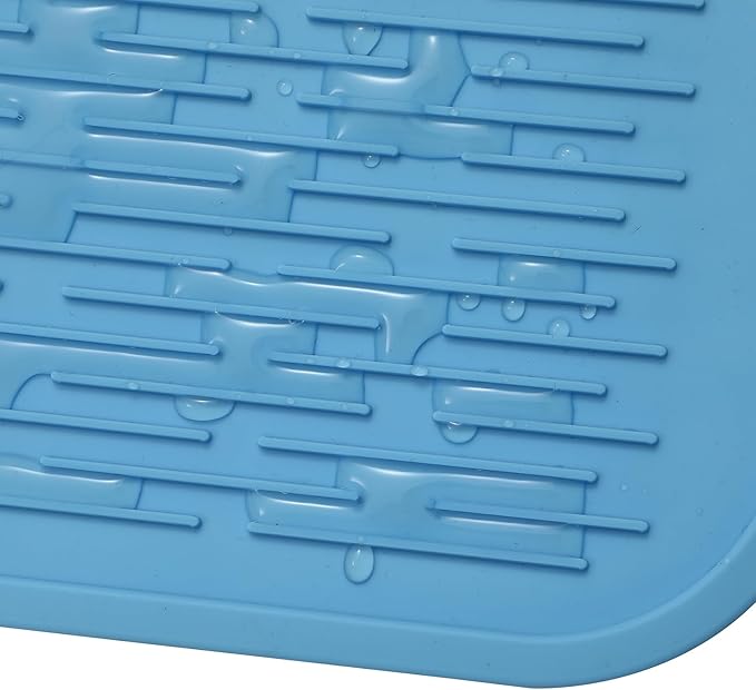 Silicone Dish Drying Mat for Multiple Usage,Easy clean,Eco-friendly,Heat-resistant Silicone Mat for Kitchen Counter or Sink,Refrigerator or Drawer Liner Light Blue 5XL 36inches x 18inches - Bloomnest