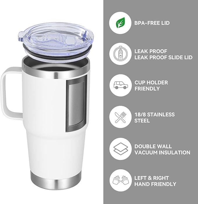 VEGOND 20 oz Tumbler Bulk with Handle Lid and Straw, Stainless Steel Insulated Travel Coffee Mug Set, Spill Proof Double Wall Metal Tumblers Cups, New White 12 Pack - Bloomnest