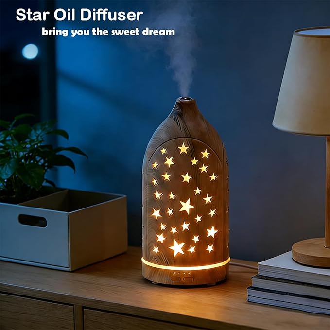 Essential Oil Diffuser,7.1''x3.5'' Diffusers with 3 Aromatherapy Oils Set,Small 200ml Desk Humidifier with 7 LED Colors Night Lights,Waterless Auto-Off for Office Home Decor Gift (Star) - Bloomnest