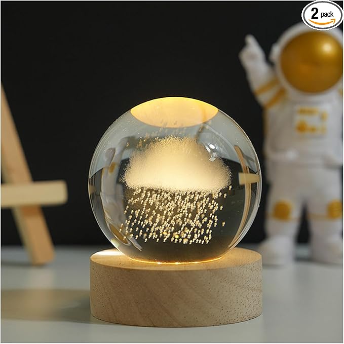 3D Crystal Ball Night Light Mood Lighting Cozy Comfort Gifts Home Decor lamp for Bedroom Space Lamps Happy Cozy Comfort Gifts (Rain Clouds) - Bloomnest