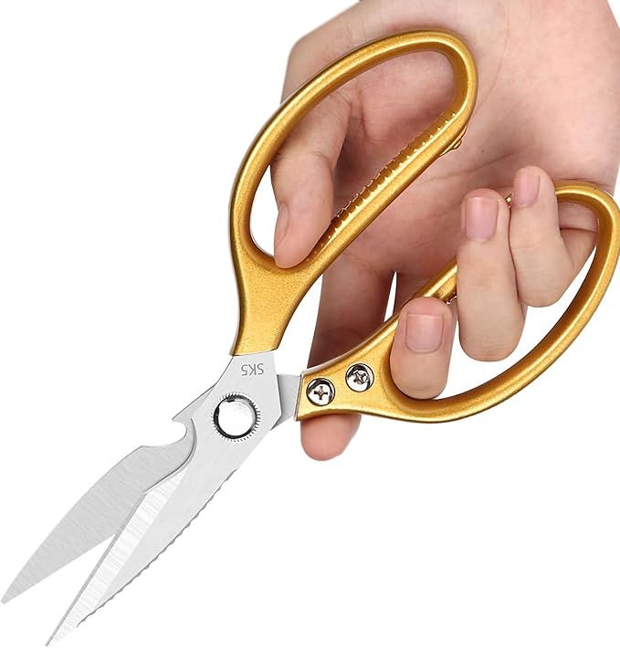 Kitchen Scissors All purpose, Have duty Stainless Steel Cooking Shears for Cutting Meat, Chicken,Poultry, Fish, Herbs, Seafood Scissors with Comfort Grip gold - Bloomnest