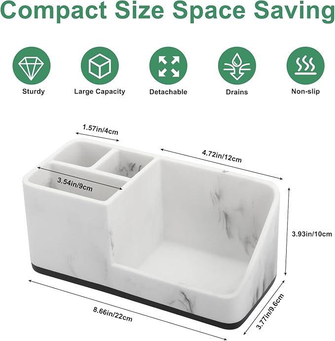 Marble Bathroom Counter Organizer, Kids Electric Toothbrush and Toothpaste Holders for Bathroom Organizers and Storage (Marble) - Bloomnest