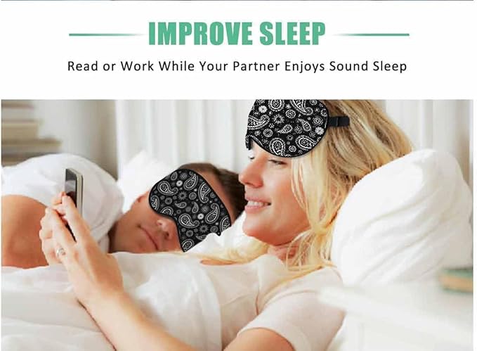 Big Oval Sleep Eye Mask Paisley Black White Floral Men Women Sleep Mask with Adjustable Strap Eye Cover Eye Shade for Travel, Nap,Meditation - Bloomnest