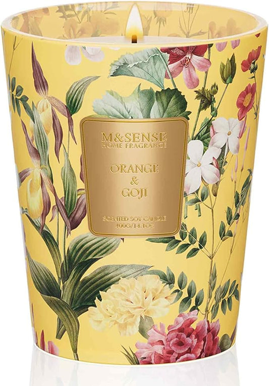 M&SENSE Orange Goji Scented Natural Soy Wax Candle, 14.1oz 60 Hours Long Lasting Slow Burning, Aromatherapy Fall Winter Candle for Stress Relief Home Decor - Bloomnest