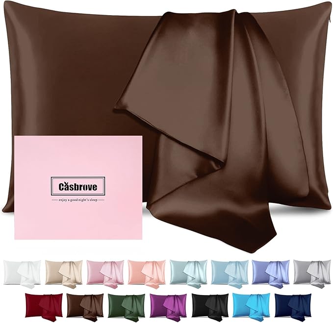 Silk Pillowcase for Hair and Skin Mulberry Silk Pillowcase Soft Breathable Smooth Both Sided Natural Silk Pillowcase with Zipper Beauty Sleep Silk Pillow Case 1 Pack for Gift(Queen,Brown) - Bloomnest