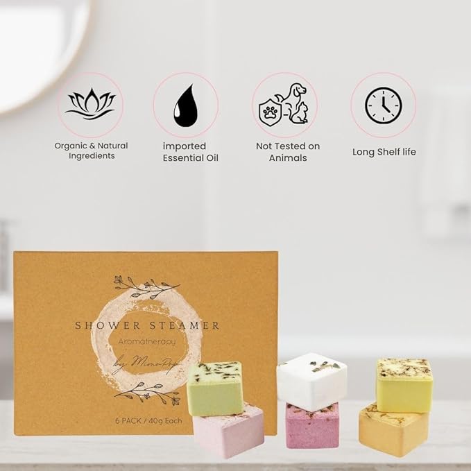 Premium Organic Shower Steamer- Shower Steamers Aromatherapy Essential Oil Infused, 6 Cubes Body Restore Shower Steamers Spa Gifts for Women, Shower Bomb - Bloomnest