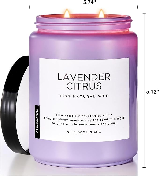 M&SENSE Lavender Citrus Candles, 19.4oz 110H Burn Time Large Natural Soy Candles for Home Scented, Stress Relief Aromatherapy Gifts for Mom Friends Teacher & Spa, Bath, Yoga - Bloomnest